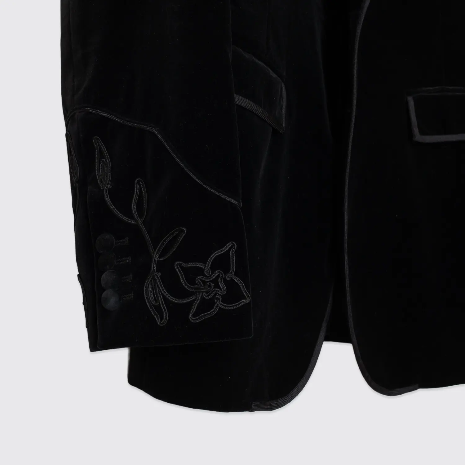 RRL Velvet Western Jacket Size 44R Men Solid Black Floral Appliqué Made in Italy