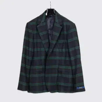 Polo Ralph Lauren Sport Coat Size 44R Modern Fit Green Navy Plaid Three Button