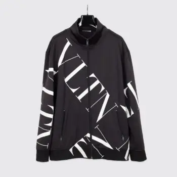 Valentino Track Jacket Size L Men Black VLTN Zip Up Enlarged Grid Print