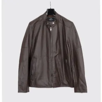 Andrew Marc Leather Jacket Size L Men Dark Brown Soft Leather Moto Zip Pockets