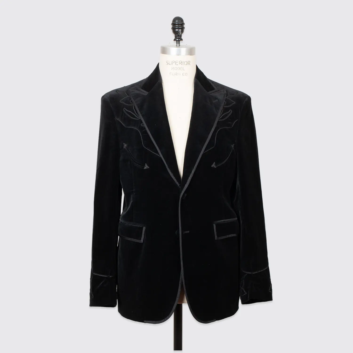 RRL Velvet Western Jacket Size 44R Men Solid Black Floral Appliqué Made in Italy