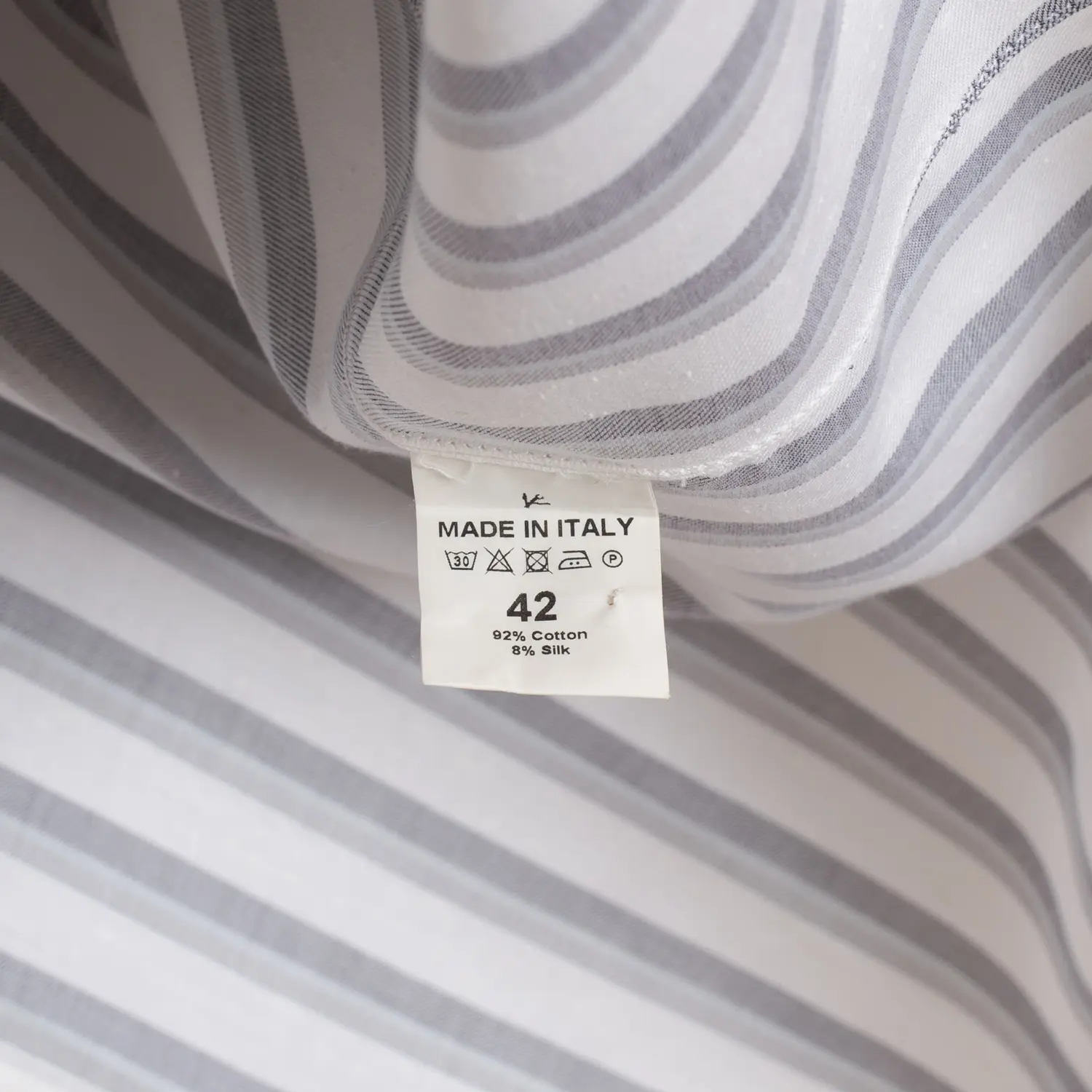 Isaia Napoli Dress Shirt Size 16.5 Men Gray White Striped Slub Cotton Silk Blend