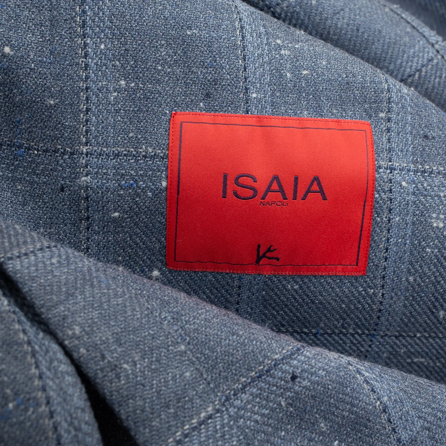 Isaia Napoli Overshirt XL Men Blue Check Slub Wool Silk Blend Made in Italy