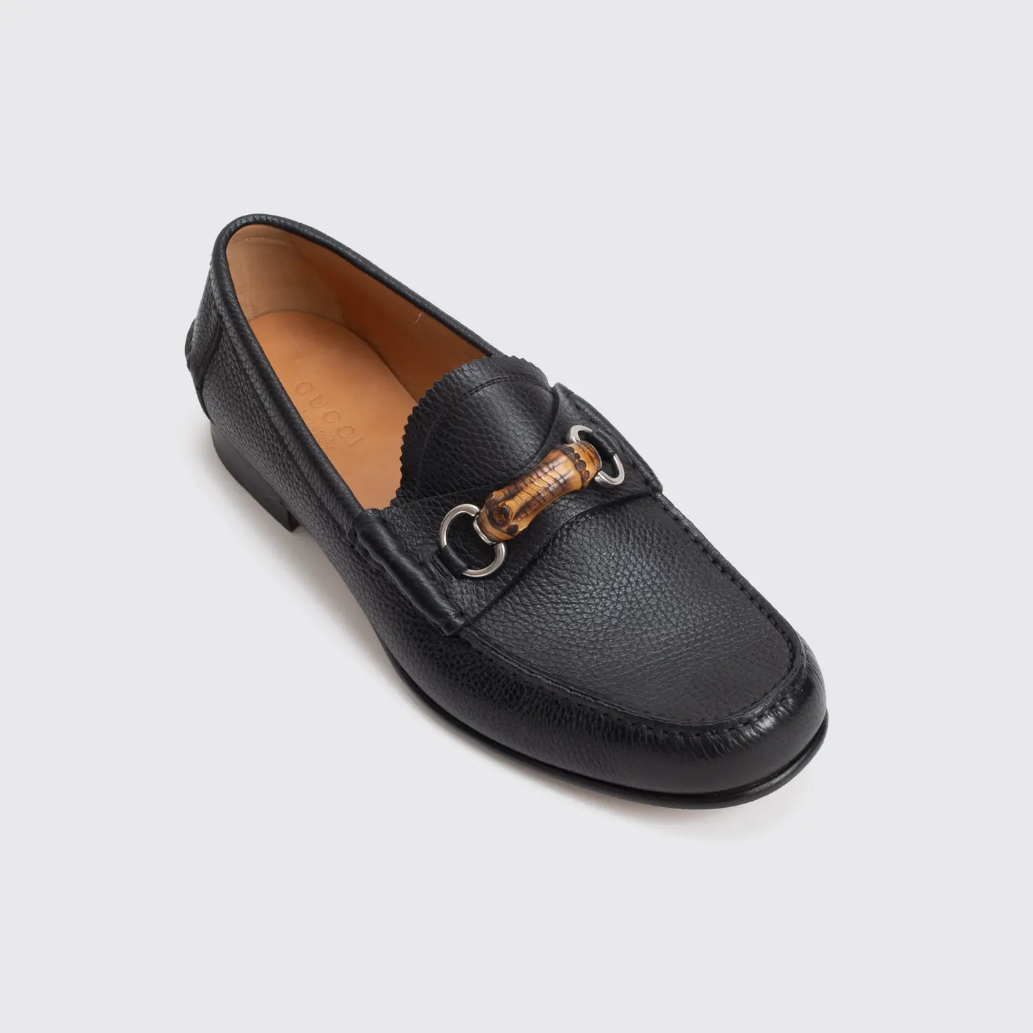 Gucci Shoes Size 11 Black Pebble Grain Bit Loafer Bamboo Detail Made in Italy