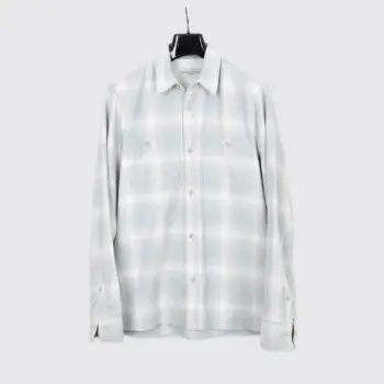 Officine Generale Ahmad Shirt Size M White Green Check Woven Cotton with Pockets