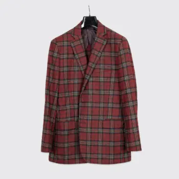 Brooks Brothers 1818 Fitzgerald Sport Coat Size 44R Dark Red Plaid Check Wool