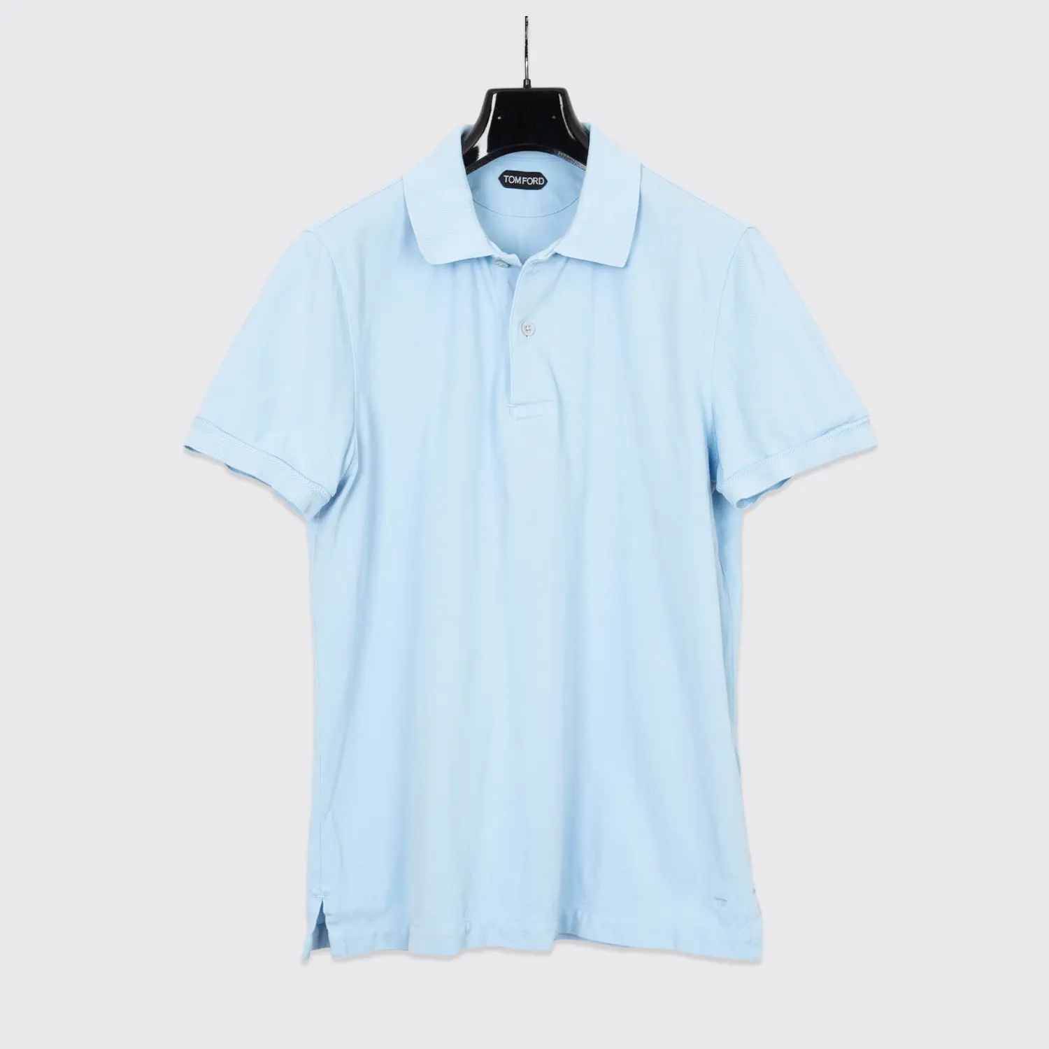 Tom Ford Tennis Polo Size L Classic Fit Pale Sky Blue Cotton Pique Ribbed Cuff