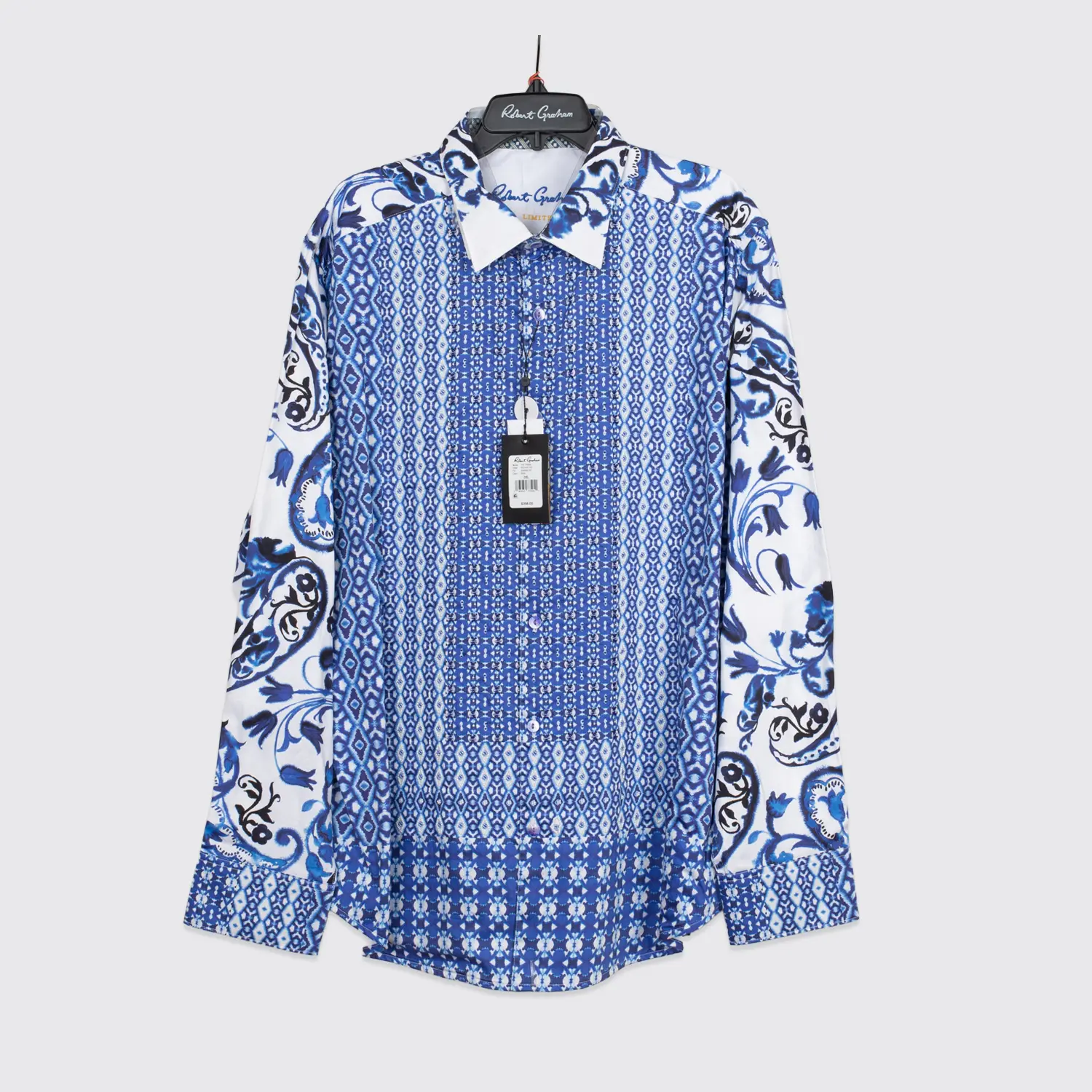 Robert Graham Thera Shirt 3XL Men White Blue Cotton Beaded Limited Edition