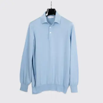 Brunello Cucinelli Polo Sweater Size L Men Blue Virgin Wool Blend Made in Italy