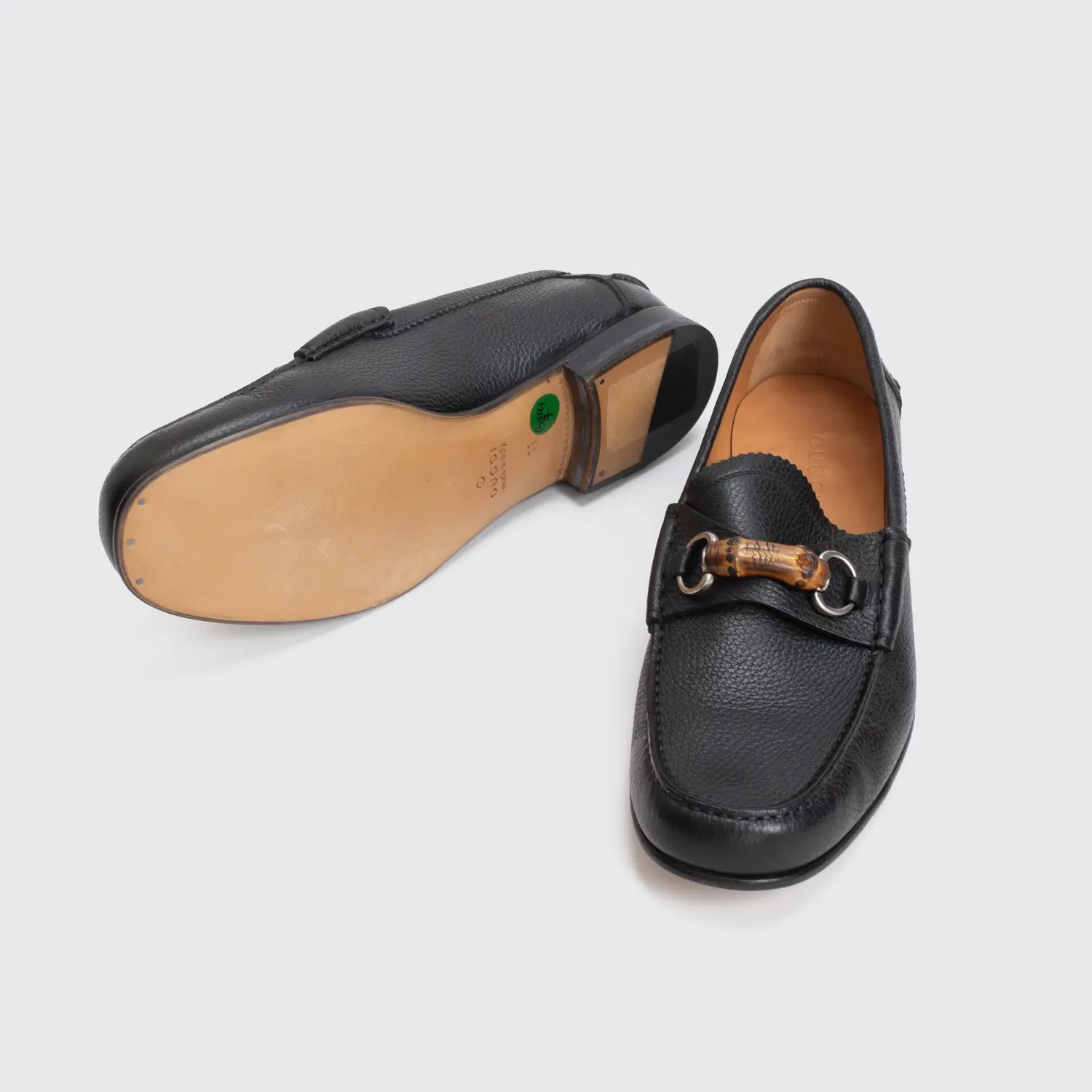 Gucci Shoes Size 11 Black Pebble Grain Bit Loafer Bamboo Detail Made in Italy