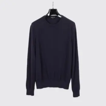 Tom Ford Sweater Size EU54 Solid Navy Blue Lightweight Wool Knit Made in Italy