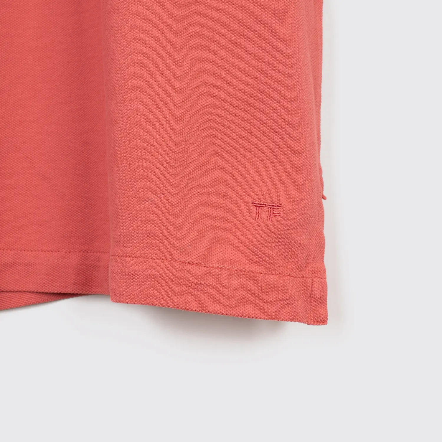 Tom Ford Tennis Polo Size L Classic Fit Coral Red Knit Cotton Pique Ribbed Cuff