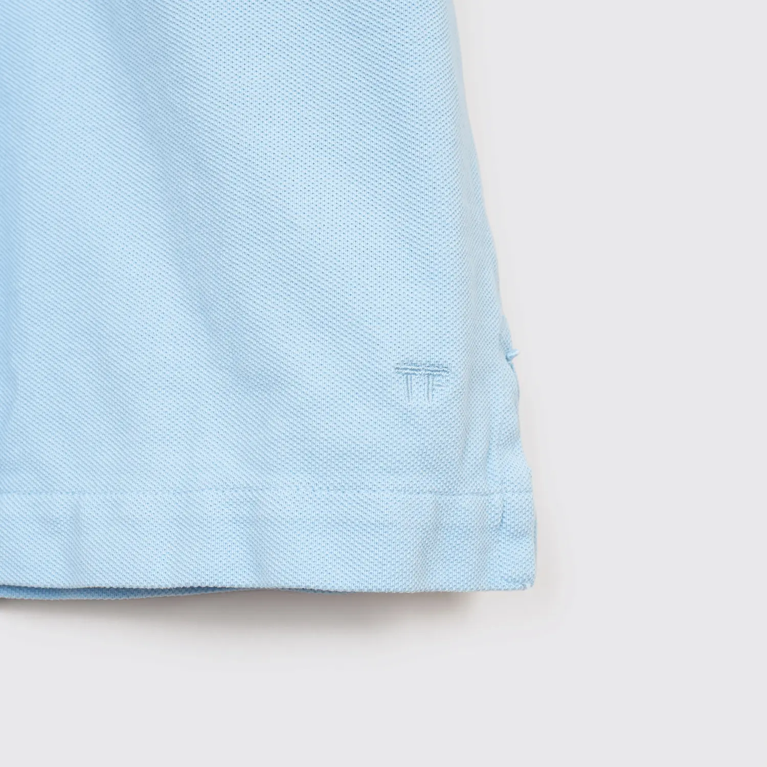 Tom Ford Tennis Polo Size L Classic Fit Pale Sky Blue Cotton Pique Ribbed Cuff