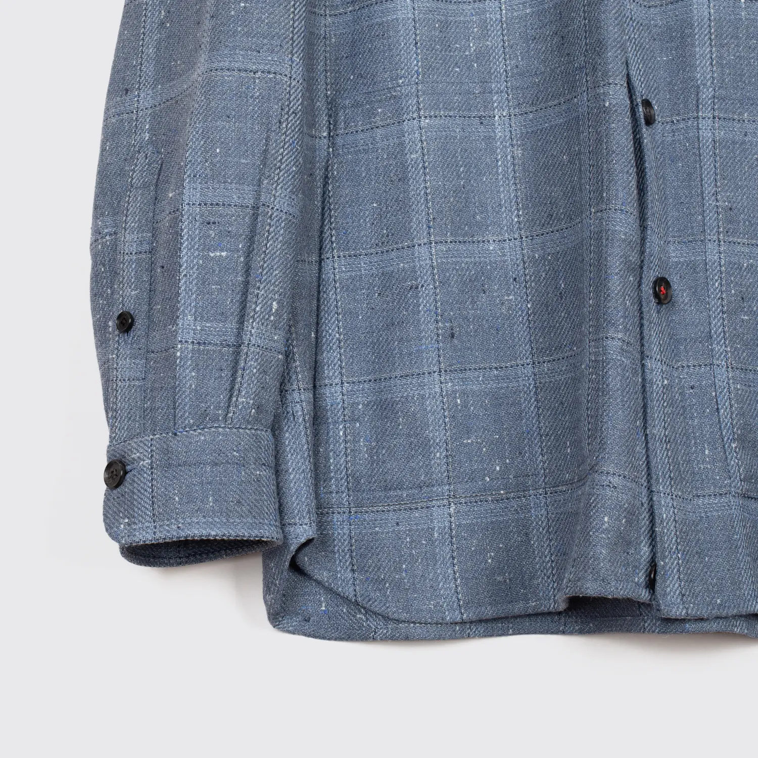 Isaia Napoli Overshirt XL Men Blue Check Slub Wool Silk Blend Made in Italy