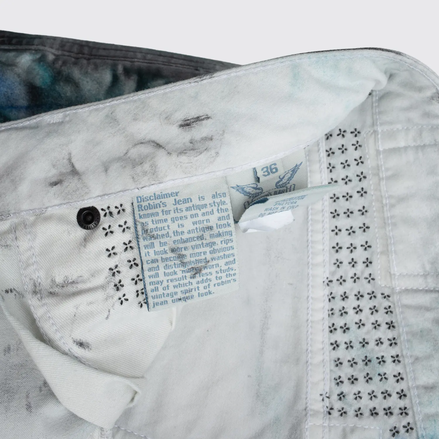 Robin's Jean Motard Motorcycle W36 Green Tie Dye Splatter Studded Made in U.S.A.