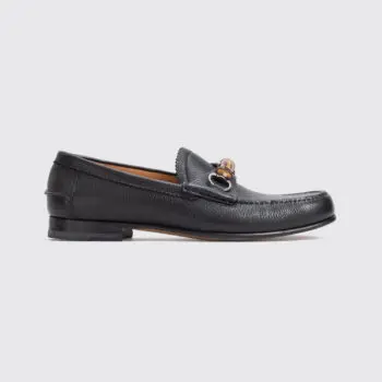 Gucci Shoes Size 11 Black Pebble Grain Bit Loafer Bamboo Detail Made in Italy