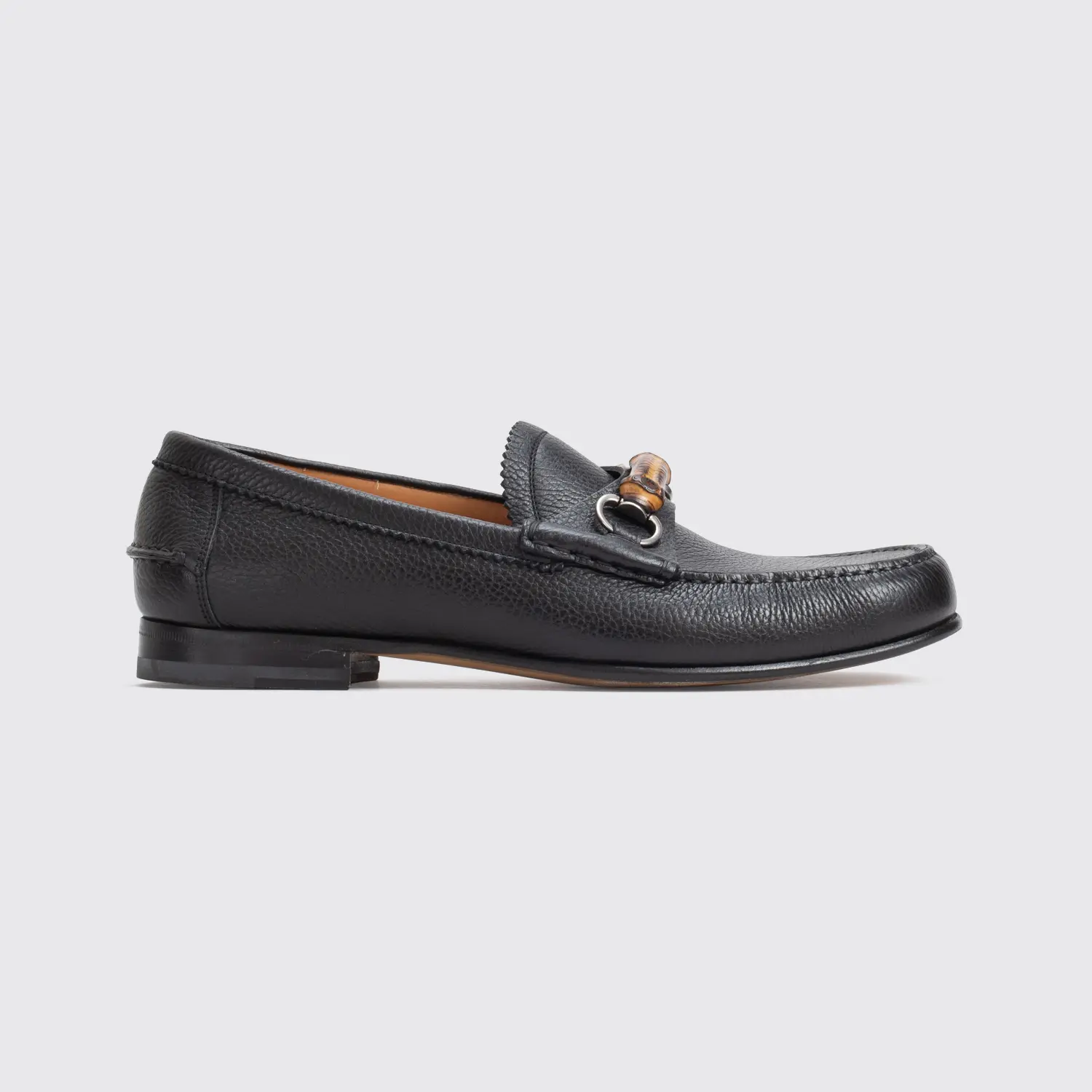 Gucci Shoes Size 11 Black Pebble Grain Bit Loafer Bamboo Detail Made in Italy