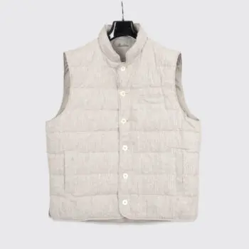 Stenstroms Padded Vest Size XL Men Heather Gray Pencil Striped Linen Insulated