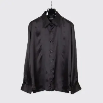 Tom Ford Dress Shirt Size 17.5 (44 cm) Solid Black Silk Charmeuse Made in Italy
