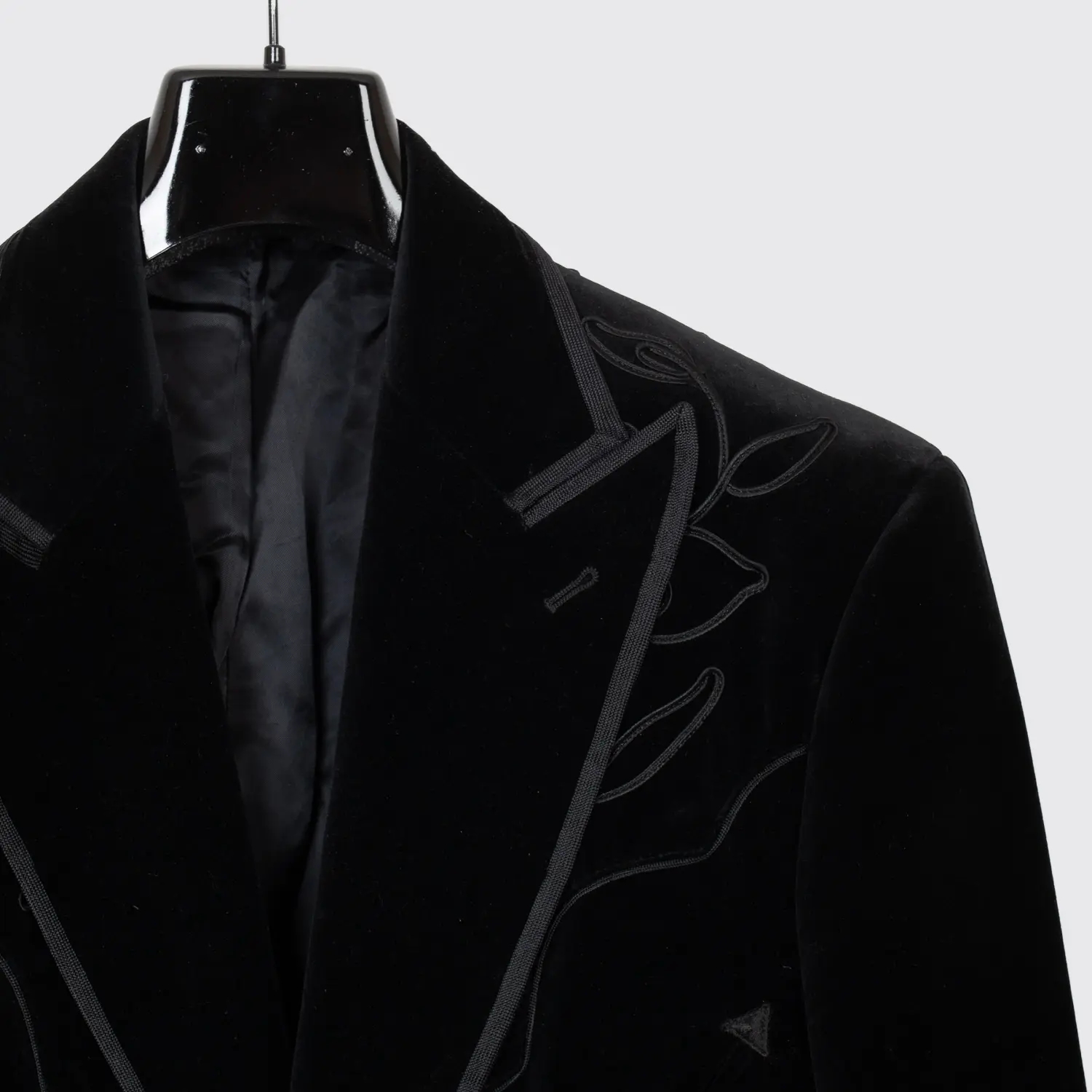 RRL Velvet Western Jacket Size 44R Men Solid Black Floral Appliqué Made in Italy