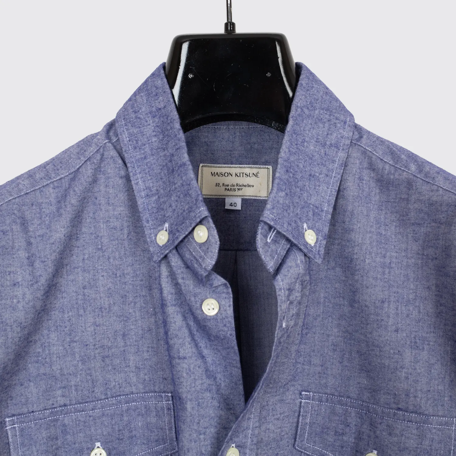 Maison Kitsune Shirt Size M (40) Indigo Blue Slub Cotton w/ Pockets Made in Italy