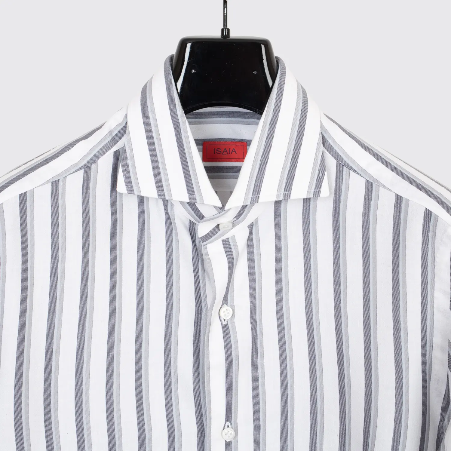 Isaia Napoli Dress Shirt Size 16.5 Men Gray White Striped Slub Cotton Silk Blend