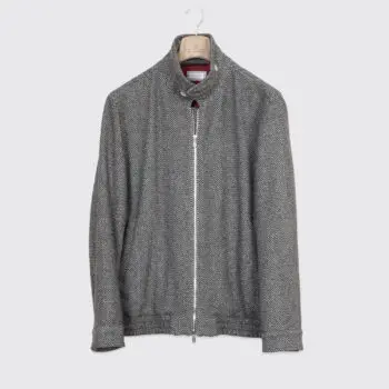 Brunello Cucinelli Bomber Jacket Size EU52 Gray Chevron Wool Blend 2-Way Zip