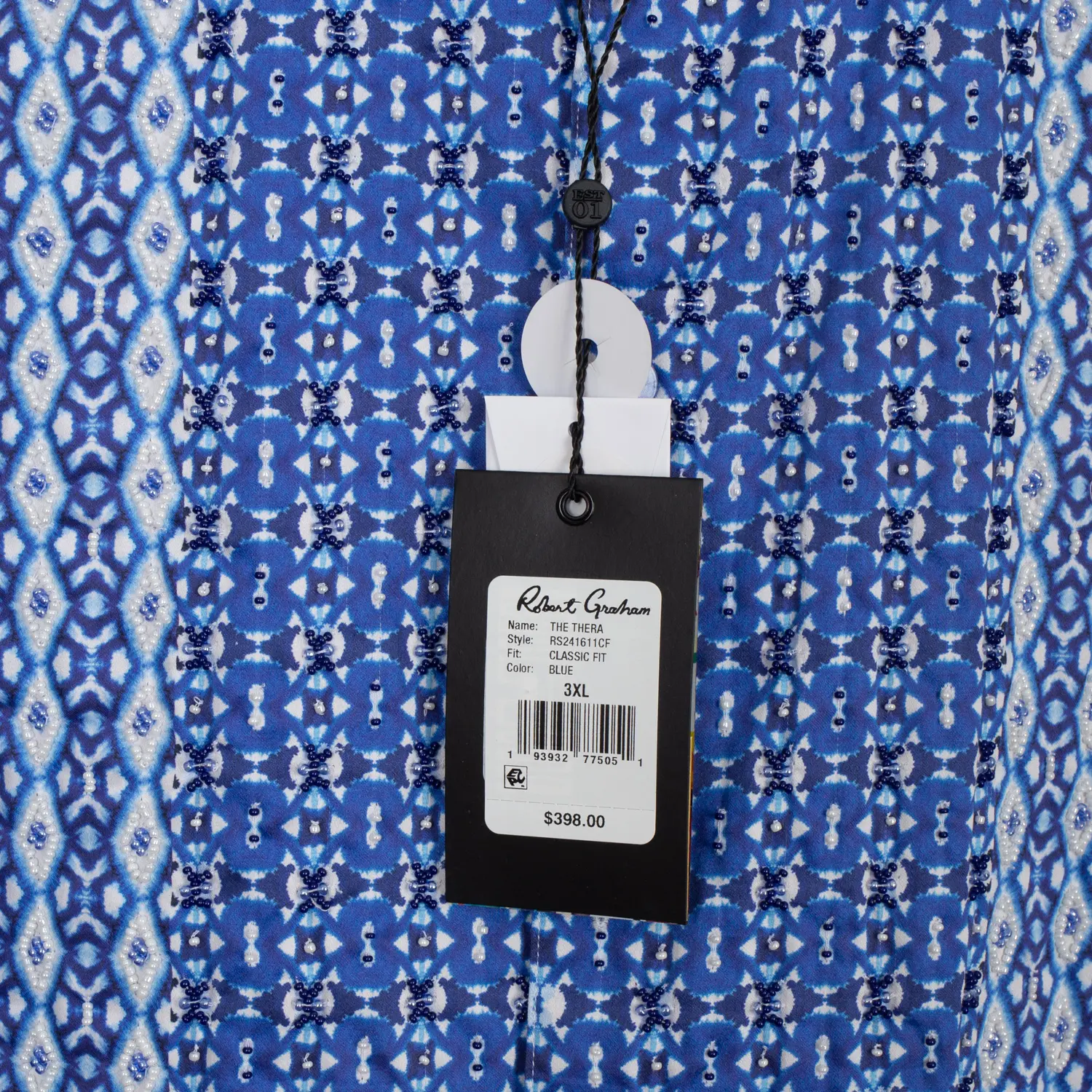 Robert Graham Thera Shirt 3XL Men White Blue Cotton Beaded Limited Edition