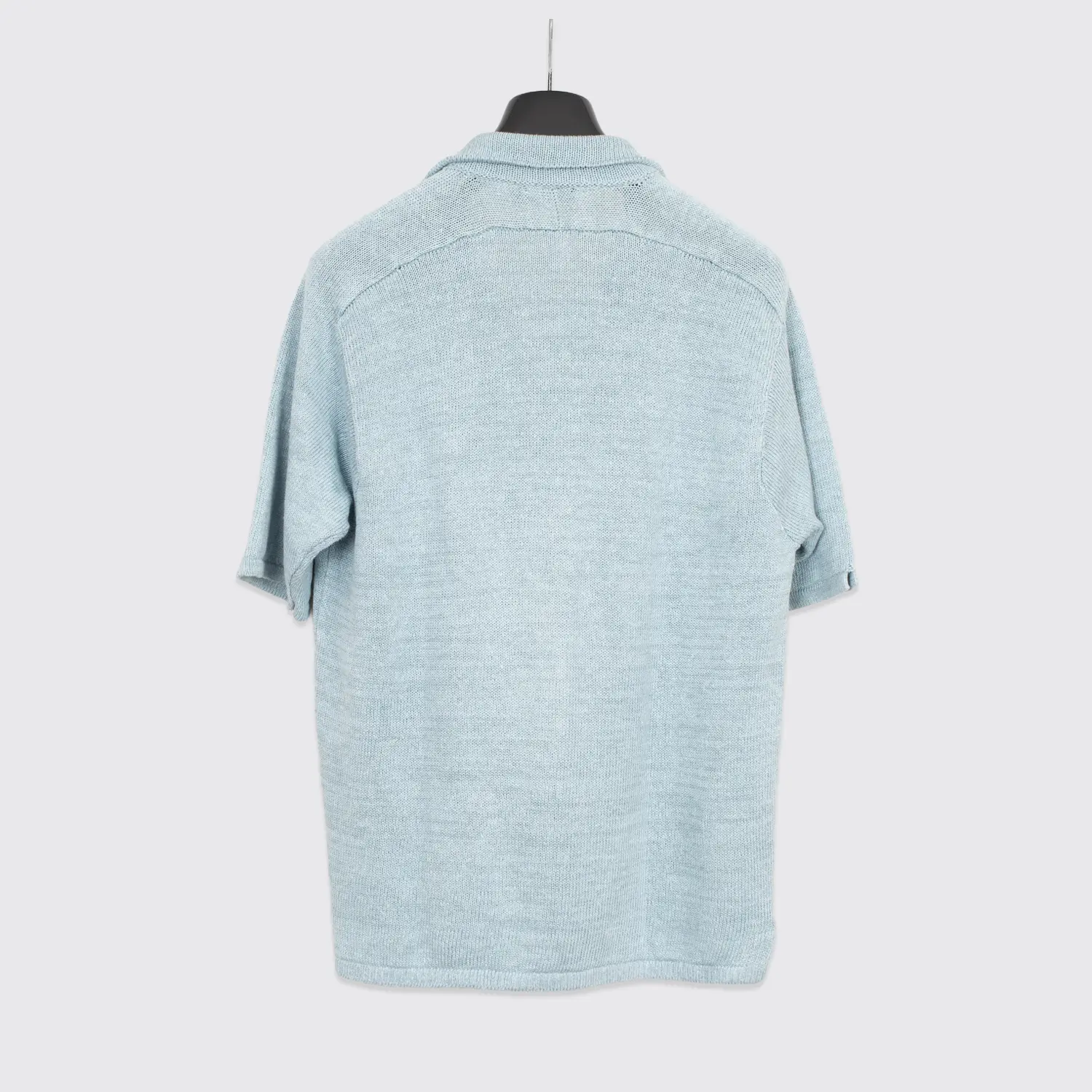 Inis Meain Sweater Size M Open Collar Solid Blue Knit Linen Made in Ireland