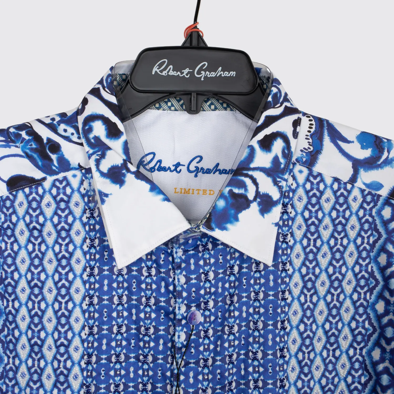 Robert Graham Thera Shirt 3XL Men White Blue Cotton Beaded Limited Edition