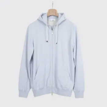 Brunello Cucinelli Sweater Size L Men Light Blue Cashmere 2-Way Full Zip Hoodie