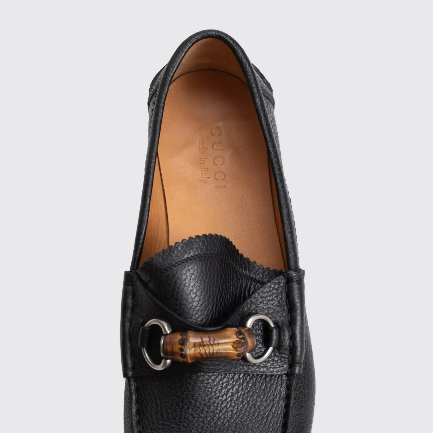 Gucci Shoes Size 11 Black Pebble Grain Bit Loafer Bamboo Detail Made in Italy