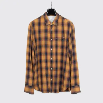 Officine Generale Shirt Size XL Orange Blue Check Rayon Cotton Blend with Pocket