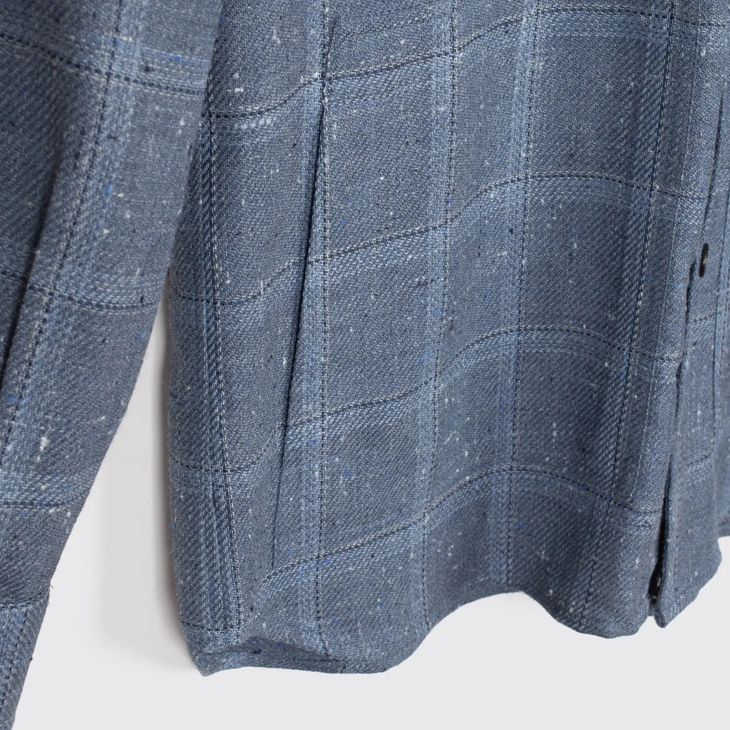 Isaia Napoli Overshirt XL Men Blue Check Slub Wool Silk Blend Made in Italy