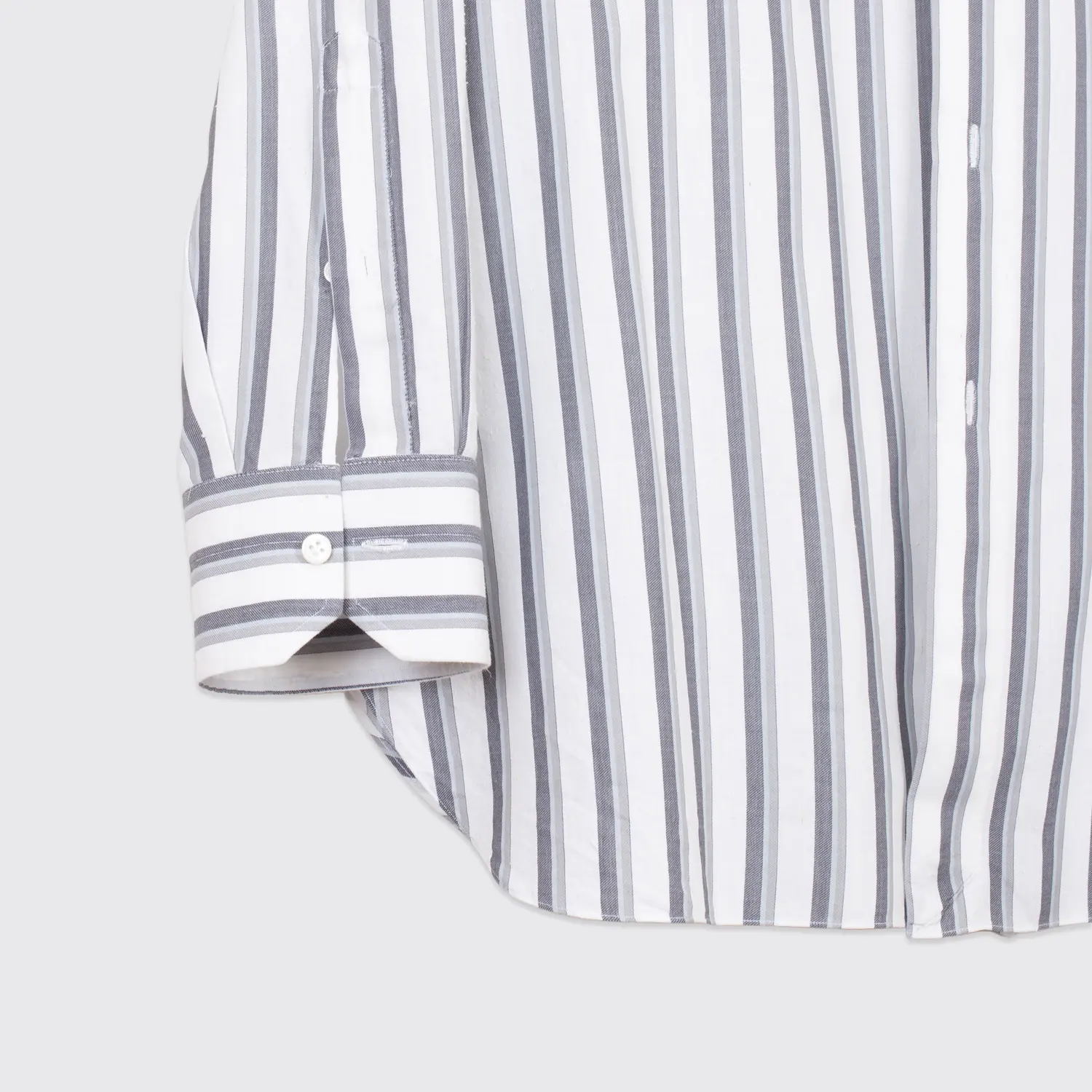 Isaia Napoli Dress Shirt Size 16.5 Men Gray White Striped Slub Cotton Silk Blend