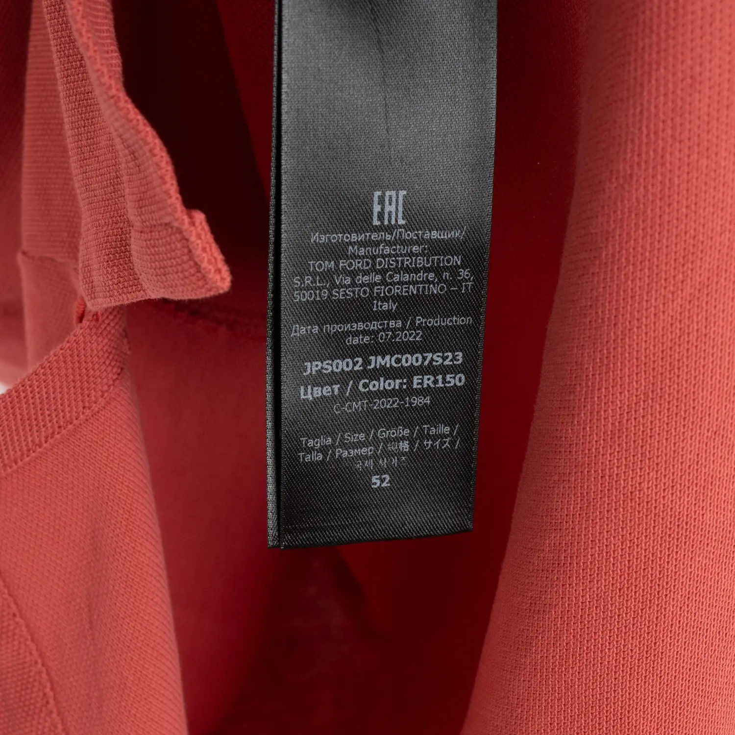 Tom Ford Tennis Polo Size L Classic Fit Coral Red Knit Cotton Pique Ribbed Cuff