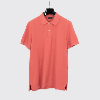 Tom Ford Tennis Polo Size L Classic Fit Coral Red Knit Cotton Pique Ribbed Cuff