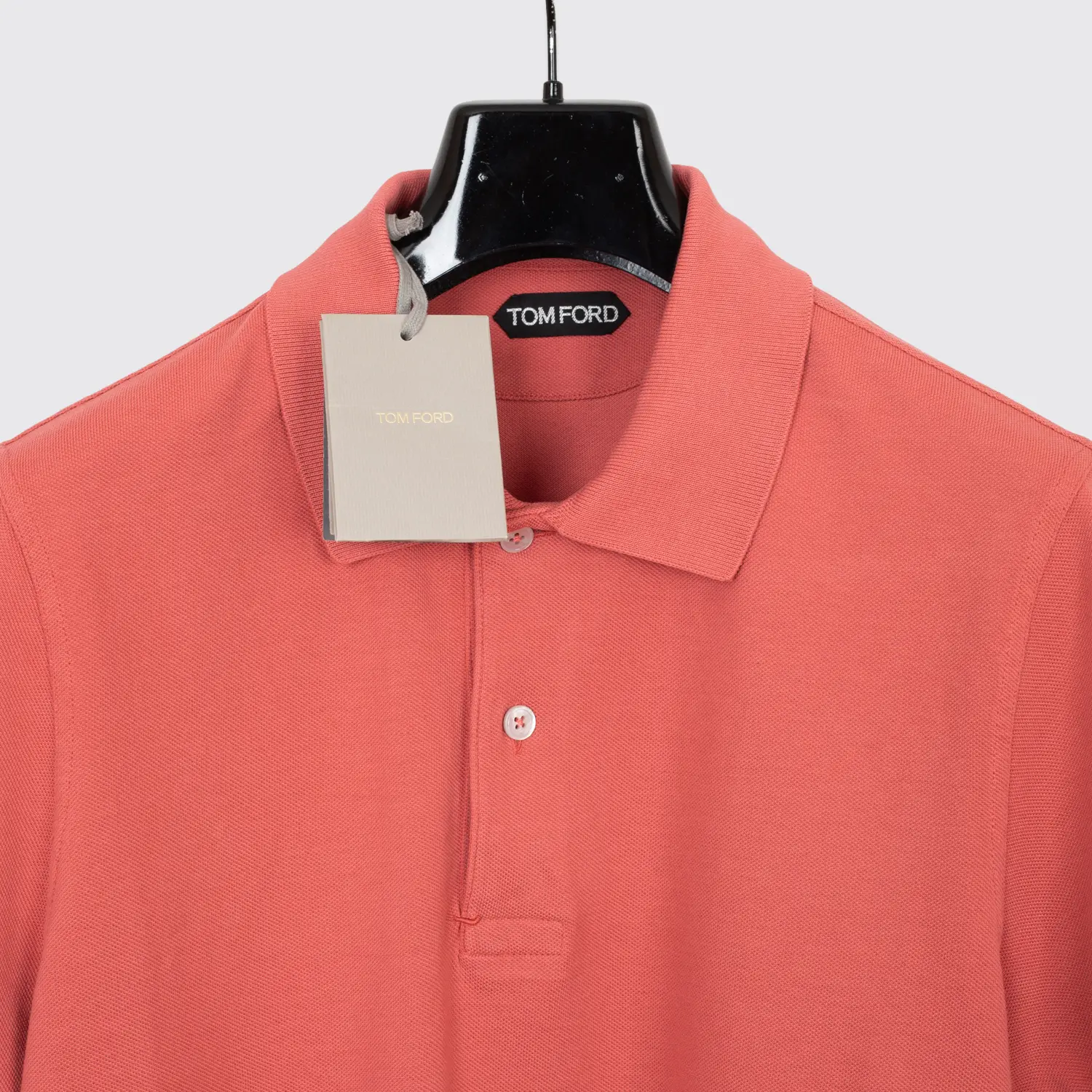 Tom Ford Tennis Polo Size L Classic Fit Coral Red Knit Cotton Pique Ribbed Cuff