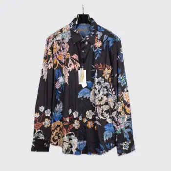 Robert Graham Pluto Shirt 3XL Black Multicolor Floral Topstitch Cotton Stretch