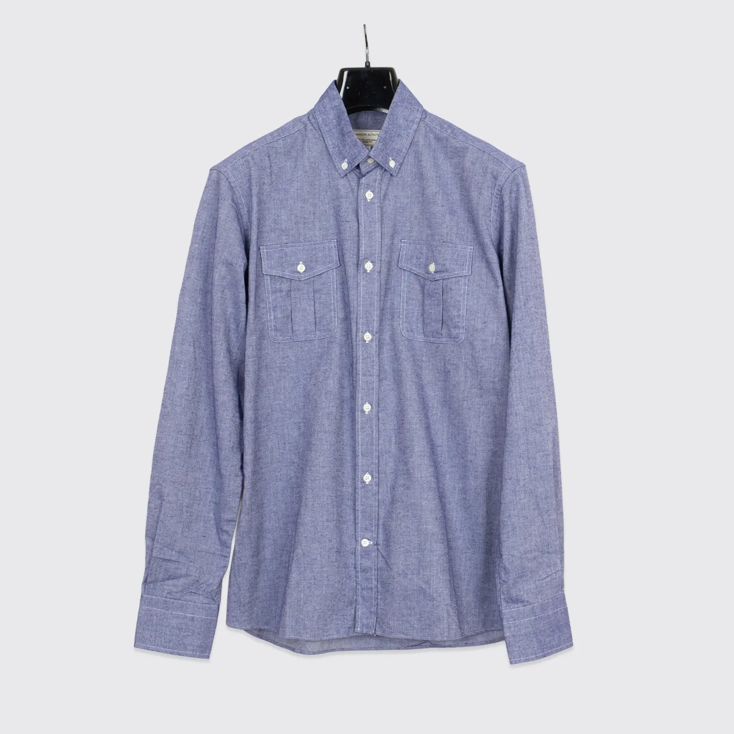 Maison Kitsune Shirt Size M (40) Indigo Blue Slub Cotton w/ Pockets Made in Italy
