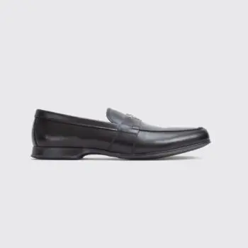 Prada Shoes Size UK11 Black Leather Logo Emblem Strap Loafers Made in Italy