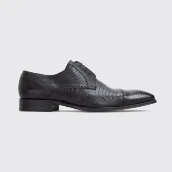 Mezlan Shoes Size 12 Men Black Lizard Skin Leather Cap Toe Derby Made in Spain