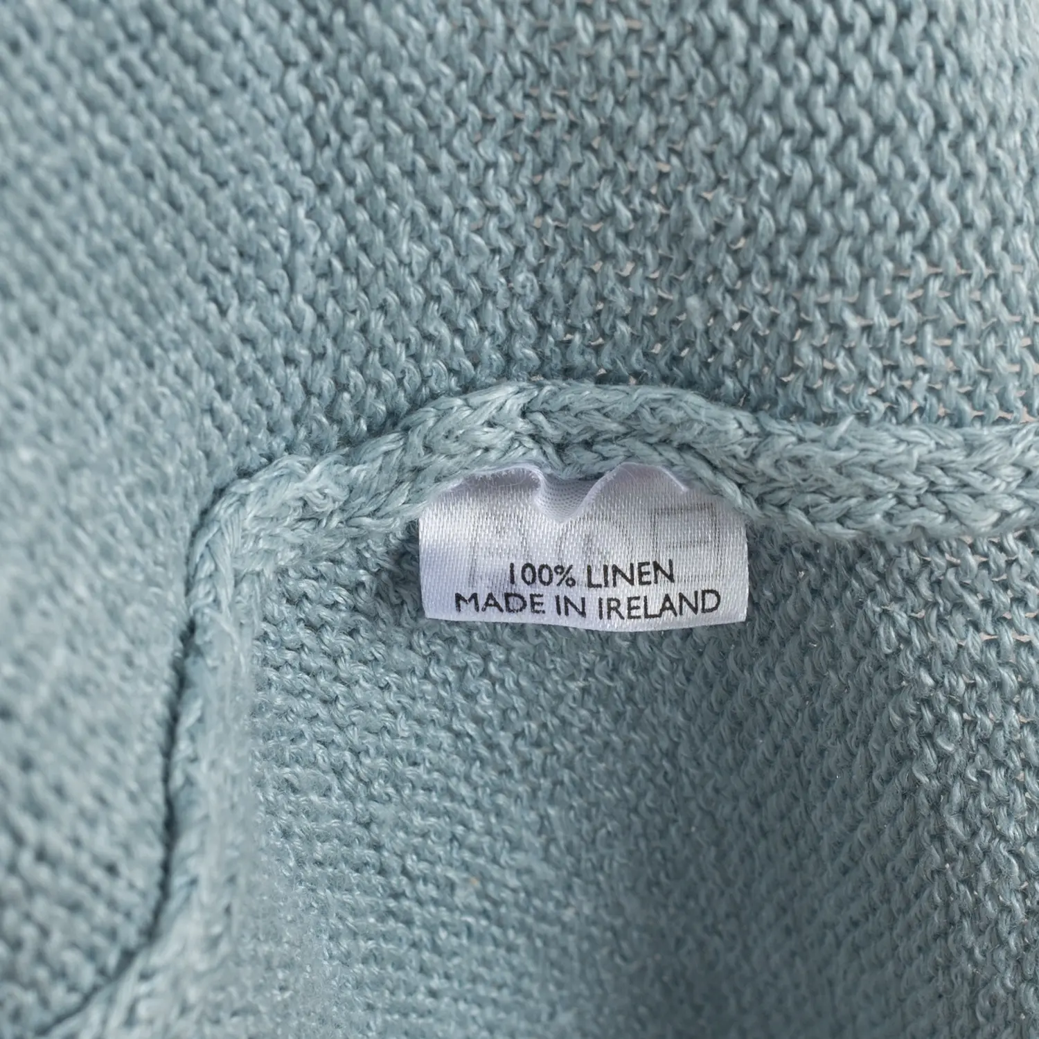 Inis Meain Sweater Size M Open Collar Solid Blue Knit Linen Made in Ireland