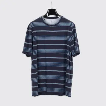 Brunello Cucinelli T-Shirt XL Tonal Blue Striped Cotton Stretch Made in Italy