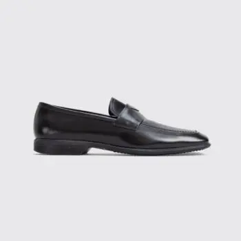 Prada Shoes Size UK11 Men Black Leather Triangle Emblem Spazzola Dress Loafer