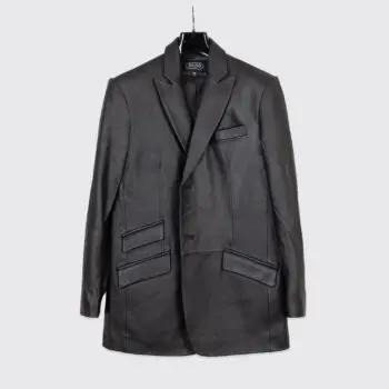 BGSD Blazer Size L Men Solid Black Soft Heavyweight Lined Lambskin Leather