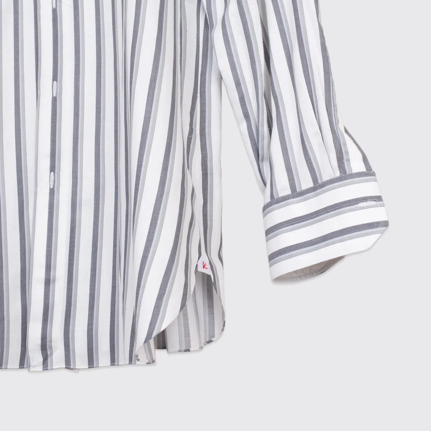 Isaia Napoli Dress Shirt Size 16.5 Men Gray White Striped Slub Cotton Silk Blend