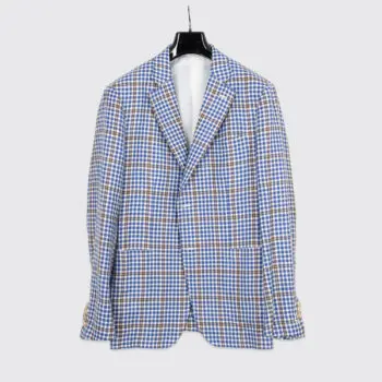 Isaia Napoli Capri Sport Coat Size EU54 Brown Blue Check Wool Blend Two Button