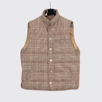 Stenstroms Padded Vest Size XL Men Beige Tan Prince of Wales Plaid Wool Blend