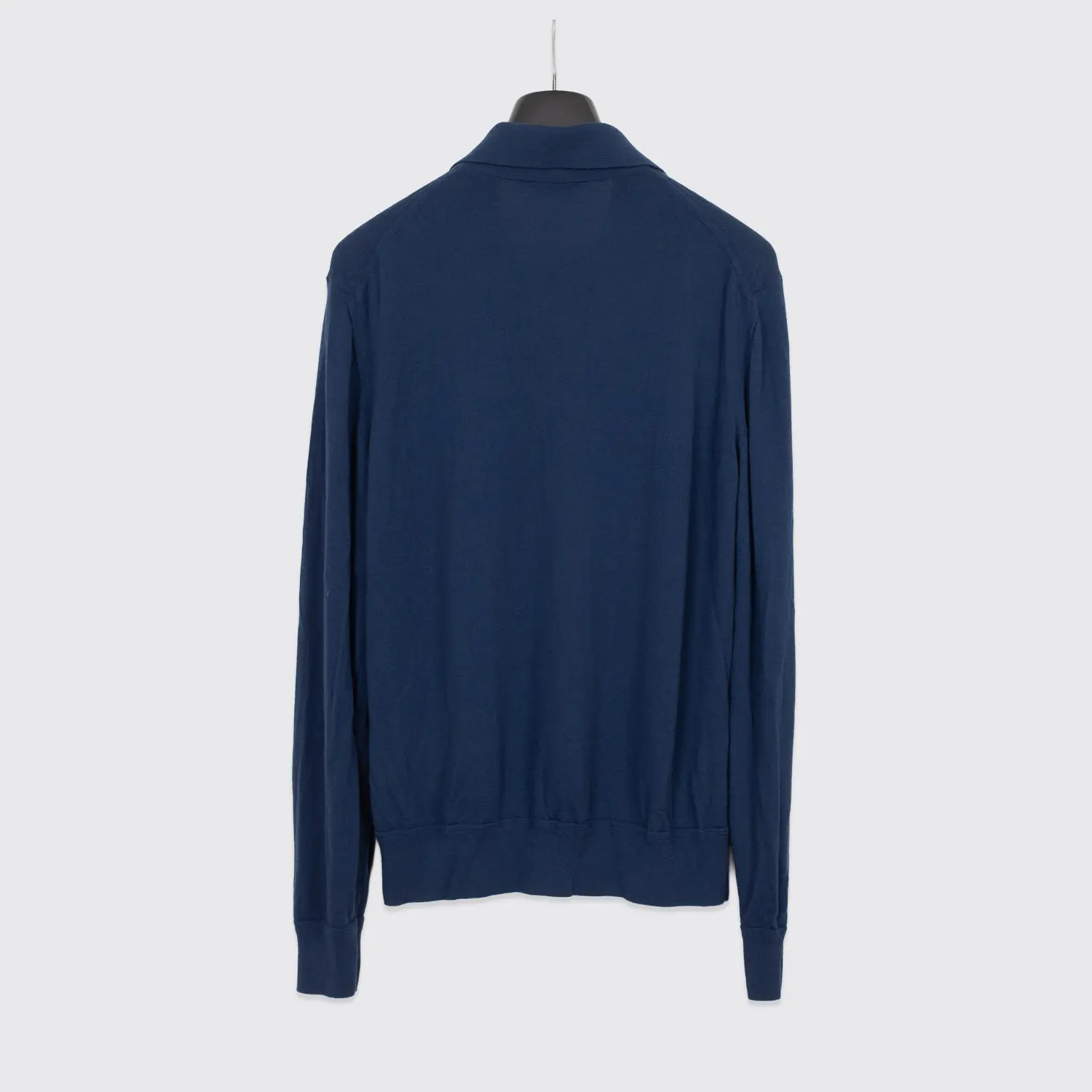 Tom Ford Polo Sweater Size EU54 Men Solid Dark Navy Blue Knit Wool Ribbed Trim